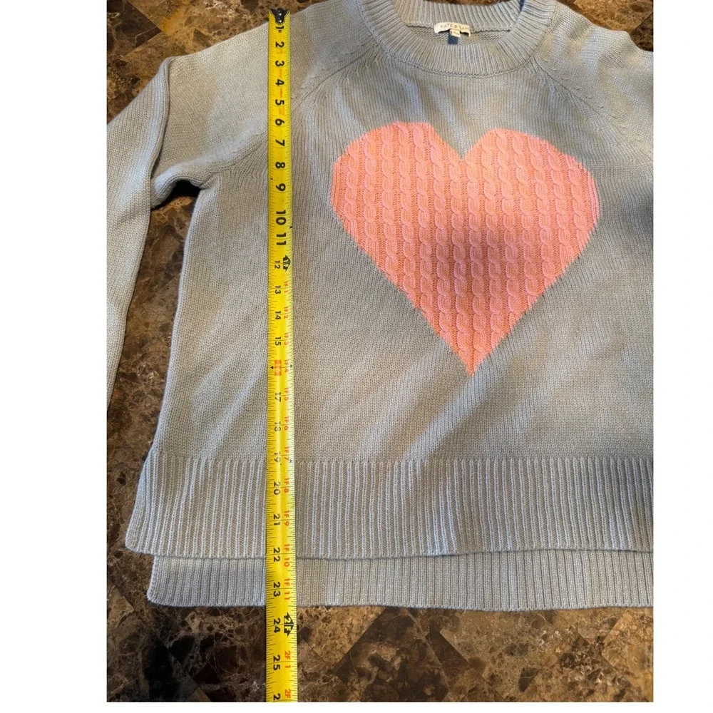 Kate & Sam Womens Blue Pink Heart Cable Knit Sweater Crew Neck High Low Large